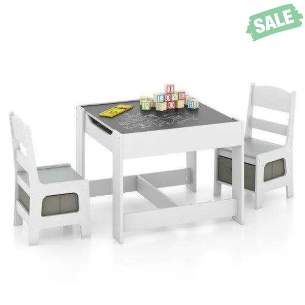 Kids Table Chairs Set With Storage Boxes Blackboard Whiteboard Drawing-Natural Natural Kids Table & Chair Sets