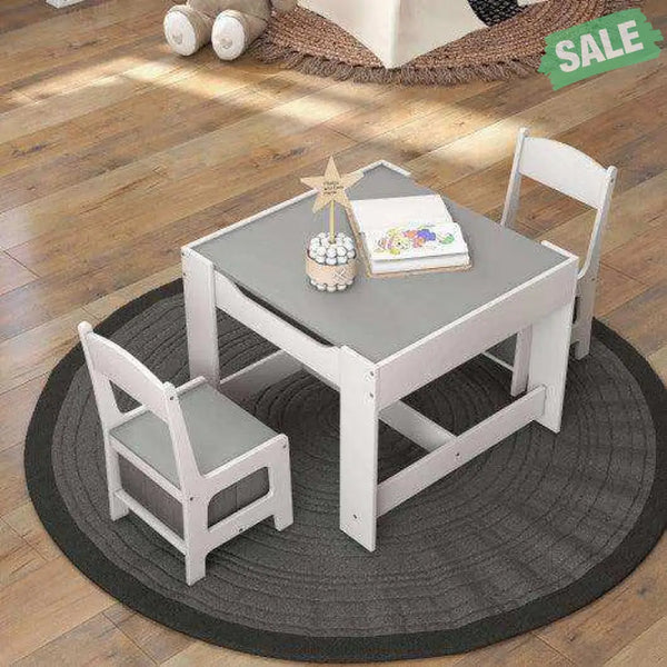 Kids Table Chairs Set With Storage Boxes Blackboard Whiteboard Drawing-Natural Natural Kids Table & Chair Sets
