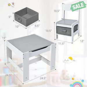 Kids Table Chairs Set With Storage Boxes Blackboard Whiteboard Drawing-Natural Natural Kids Table & Chair Sets