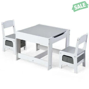 Kids Table Chairs Set With Storage Boxes Blackboard Whiteboard Drawing-Natural Natural Kids Table & Chair Sets