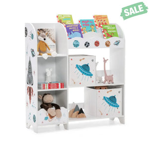 Kids Toy and Book Organizer Children Wooden Storage Cabinet with Storage Bins Kids Storage