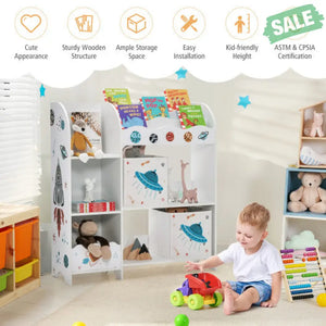 Kids Toy and Book Organizer Children Wooden Storage Cabinet with Storage Bins Kids Storage