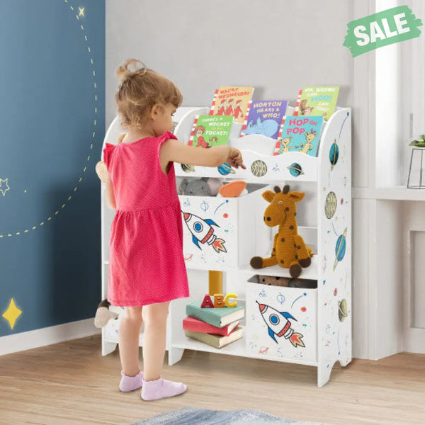 Kids Toy and Book Organizer Children Wooden Storage Cabinet with Storage Bins Kids Storage