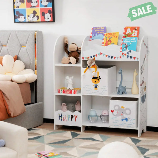 Kids Toy and Book Organizer Children Wooden Storage Cabinet with Storage Bins Kids Storage