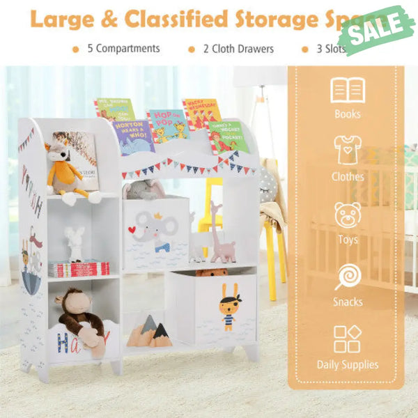 Kids Toy and Book Organizer Children Wooden Storage Cabinet with Storage Bins Kids Storage