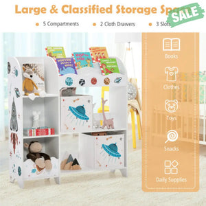 Kids Toy and Book Organizer Children Wooden Storage Cabinet with Storage Bins White2 Kids Storage