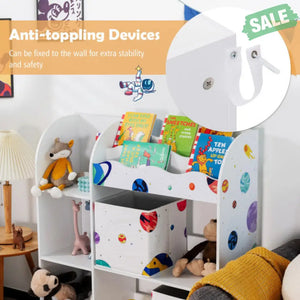 Kids Toy and Book Organizer Children Wooden Storage Cabinet with Storage Bins White Kids Storage