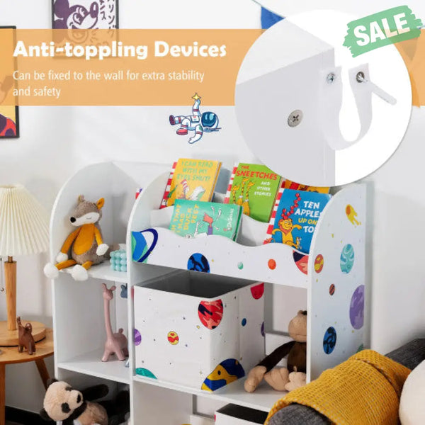Kids Toy and Book Organizer Children Wooden Storage Cabinet with Storage Bins White Kids Storage