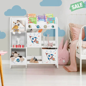 Kids Toy and Book Organizer Children Wooden Storage Cabinet with Storage Bins White4 Kids Storage