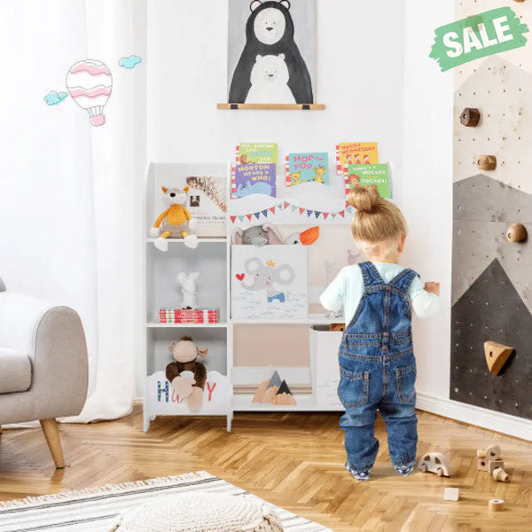 Kids Toy and Book Organizer Children Wooden Storage Cabinet with Storage Bins Kids Storage