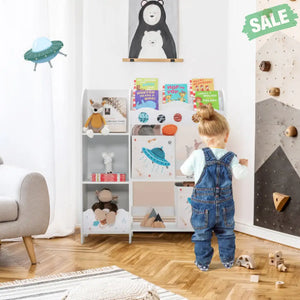 Kids Toy and Book Organizer Children Wooden Storage Cabinet with Storage Bins Kids Storage