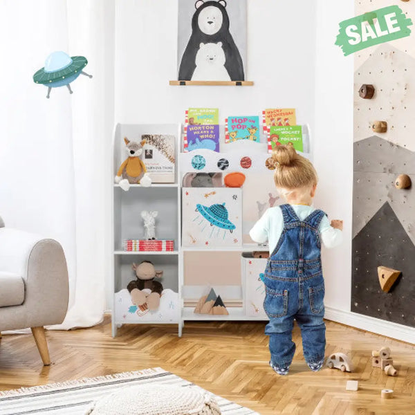 Kids Toy and Book Organizer Children Wooden Storage Cabinet with Storage Bins Kids Storage