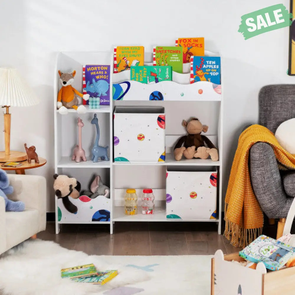 Kids Toy and Book Organizer Children Wooden Storage Cabinet with Storage Bins Kids Storage