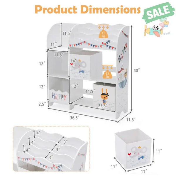 Kids Toy and Book Organizer Children Wooden Storage Cabinet with Storage Bins Kids Storage
