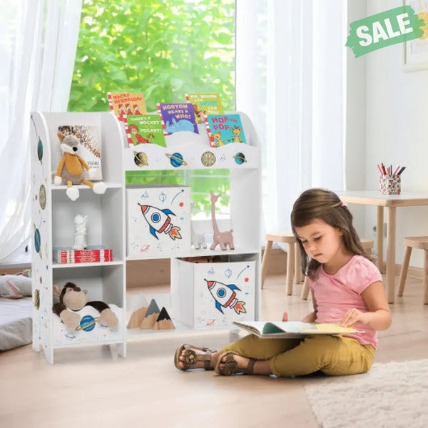 Kids Toy and Book Organizer Children Wooden Storage Cabinet with Storage Bins Kids Storage