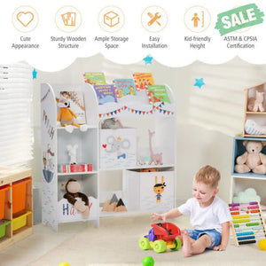 Kids Toy and Book Organizer Children Wooden Storage Cabinet with Storage Bins Kids Storage