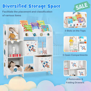 Kids Toy and Book Organizer Children Wooden Storage Cabinet with Storage Bins Kids Storage
