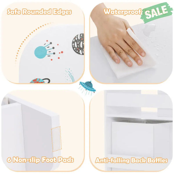 Kids Toy and Book Organizer Children Wooden Storage Cabinet with Storage Bins Kids Storage