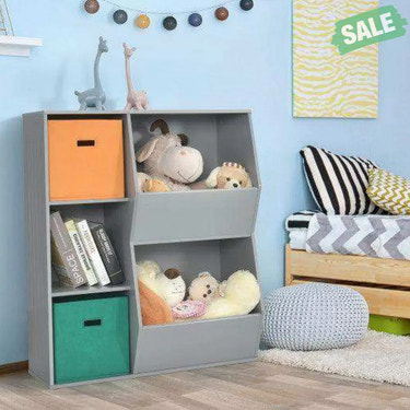 Kids Toy Storage Cabinet Shelf Organizer -Gray Gray Kids Storage