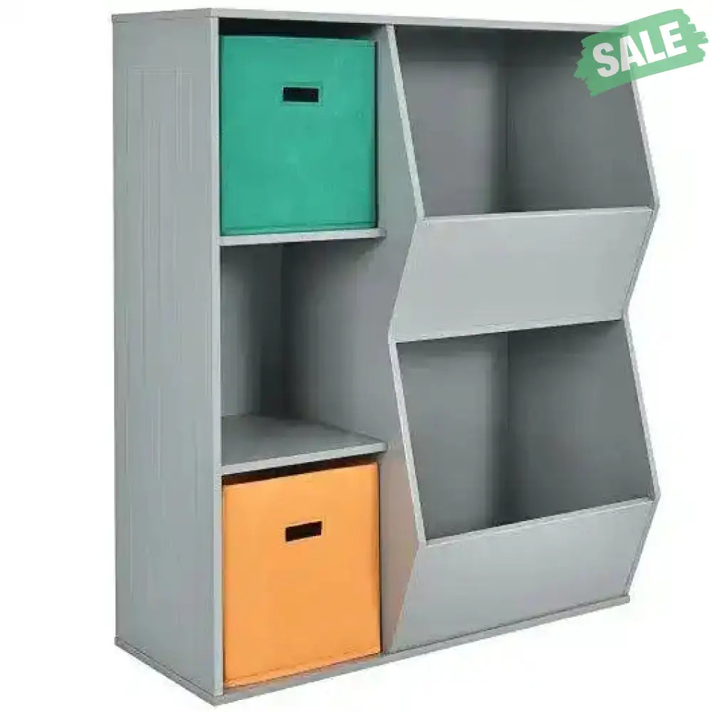 Kids Toy Storage Cabinet Shelf Organizer -Gray Gray Kids Storage
