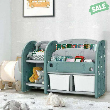 Kids Toy Storage Organizer with 2-Tier Bookshelf and Plastic Bins Kids Storage