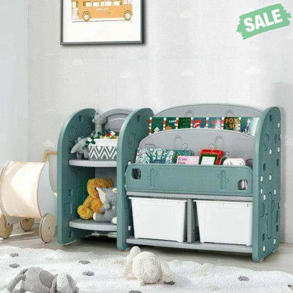 Kids Toy Storage Organizer with 2-Tier Bookshelf and Plastic Bins Kids Storage