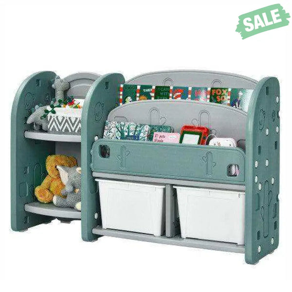 Kids Toy Storage Organizer with 2-Tier Bookshelf and Plastic Bins Kids Storage