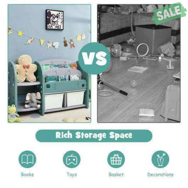 Kids Toy Storage Organizer with 2-Tier Bookshelf and Plastic Bins Kids Storage