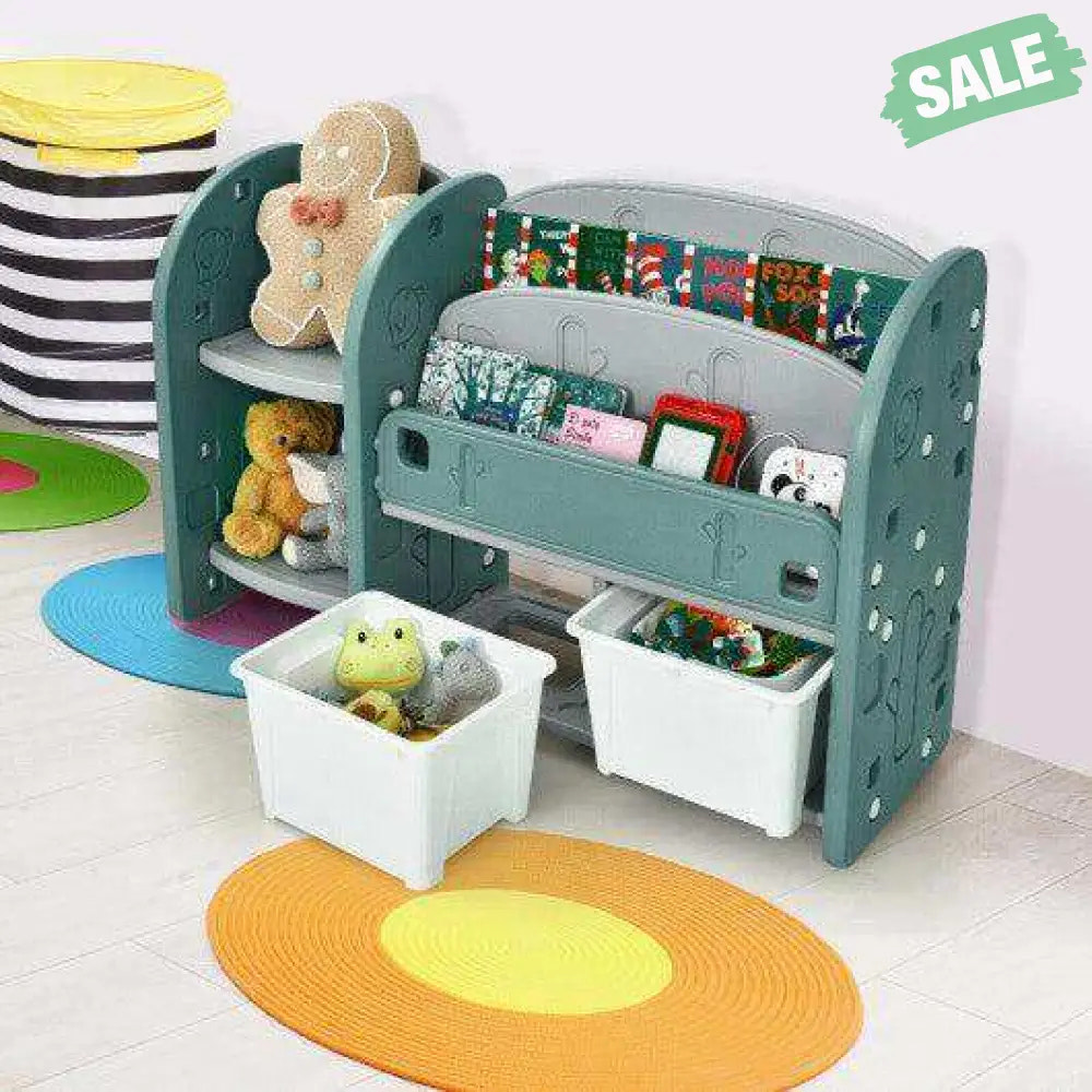 Kids Toy Storage Organizer with 2-Tier Bookshelf and Plastic Bins Kids Storage