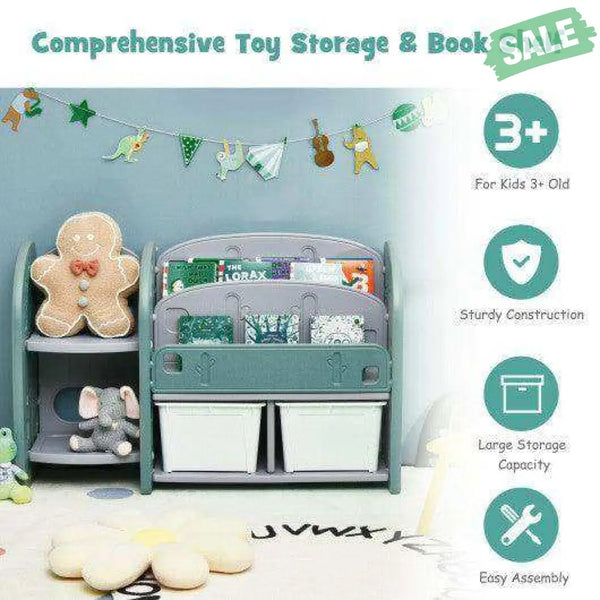 Kids Toy Storage Organizer with 2-Tier Bookshelf and Plastic Bins Kids Storage