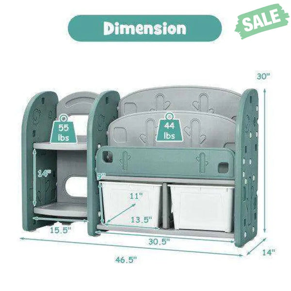 Kids Toy Storage Organizer with 2-Tier Bookshelf and Plastic Bins Kids Storage