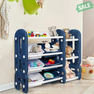 Kids Toy Storage Organizer with Bins and Multi-Layer Shelf for Bedroom Playroom -Blue Kids Storage