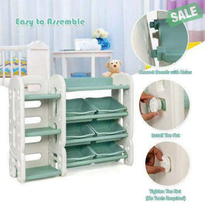 Kids Toy Storage Organizer with Bins and Multi-Layer Shelf for Bedroom Playroom -Blue Kids Storage