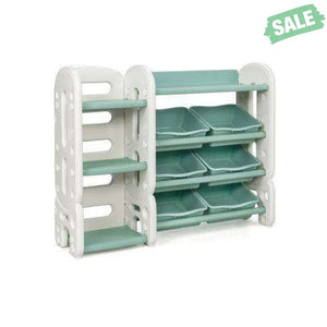 Kids Toy Storage Organizer with Bins and Multi-Layer Shelf for Bedroom Playroom -Blue Kids Storage