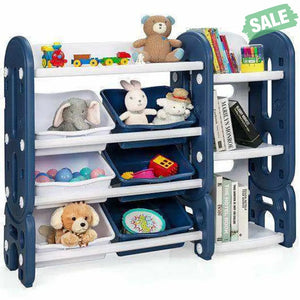 Kids Toy Storage Organizer with Bins and Multi-Layer Shelf for Bedroom Playroom -Blue Blue Kids Storage