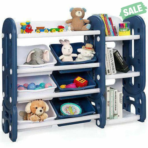 Kids Toy Storage Organizer with Bins and Multi-Layer Shelf for Bedroom Playroom -Blue Blue Kids Storage