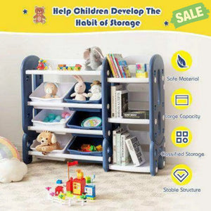 Kids Toy Storage Organizer with Bins and Multi-Layer Shelf for Bedroom Playroom -Blue Kids Storage