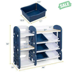 Kids Toy Storage Organizer with Bins and Multi-Layer Shelf for Bedroom Playroom -Blue Kids Storage