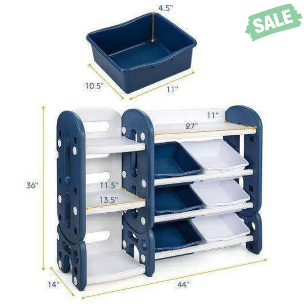 Kids Toy Storage Organizer with Bins and Multi-Layer Shelf for Bedroom Playroom -Blue Kids Storage