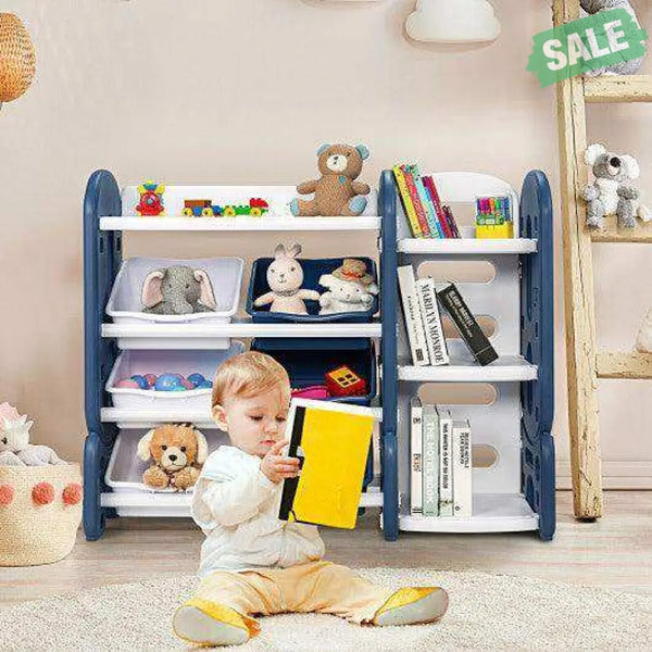 Kids Toy Storage Organizer with Bins and Multi-Layer Shelf for Bedroom Playroom -Blue Kids Storage