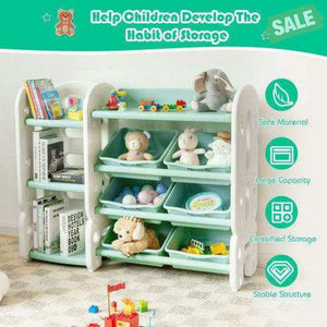 Kids Toy Storage Organizer with Bins and Multi-Layer Shelf for Bedroom Playroom -Blue Kids Storage