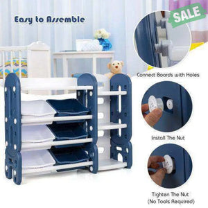 Kids Toy Storage Organizer with Bins and Multi-Layer Shelf for Bedroom Playroom -Blue Kids Storage