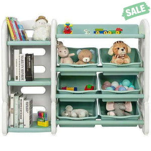 Kids Toy Storage Organizer with Bins and Multi-Layer Shelf for Bedroom Playroom -Blue Green Kids Storage