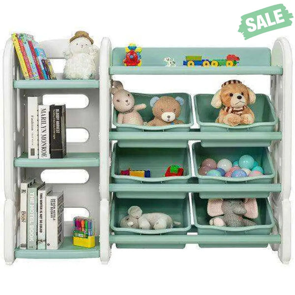 Kids Toy Storage Organizer with Bins and Multi-Layer Shelf for Bedroom Playroom -Blue Green Kids Storage