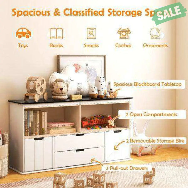 Kids Toy Storage Organizer with Blackboard Top-4-Drawer Kids Storage
