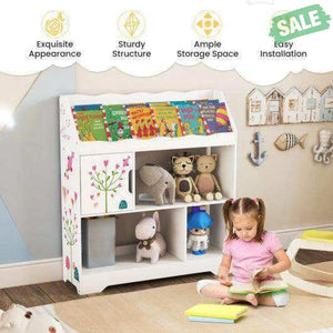 Kids Toy Storage Organizer with Book Shelf and Storage Cabinet-White White Kids Storage