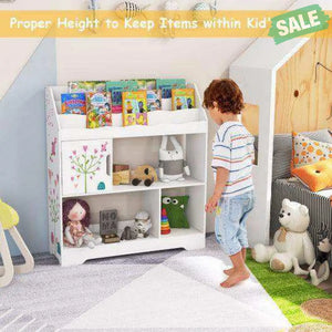 Kids Toy Storage Organizer with Book Shelf and Storage Cabinet-White White Kids Storage