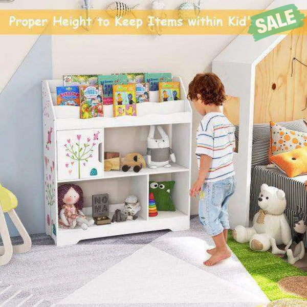 Kids Toy Storage Organizer with Book Shelf and Storage Cabinet-White White Kids Storage