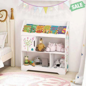 Kids Toy Storage Organizer with Book Shelf and Storage Cabinet-White White Kids Storage