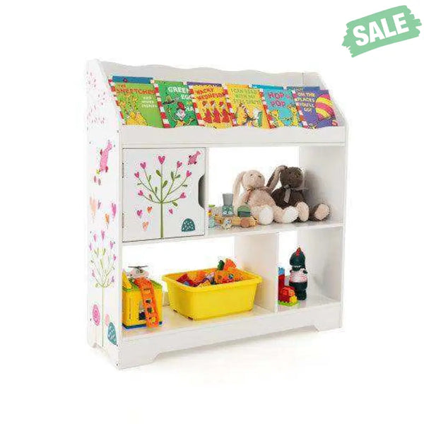 Kids Toy Storage Organizer with Book Shelf and Storage Cabinet-White White Kids Storage